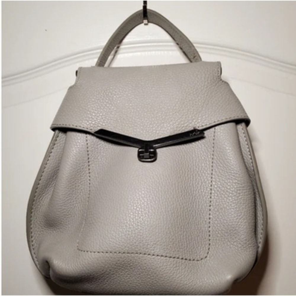 Botkier Trigger Pebbled Leather Backpack Light Grey Gunmetal Hardware Mini Bag